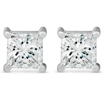 3 ct TDW Princess Cut Diamond Screw Back Studs 14k White Gold Lab Grown