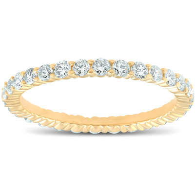 1 Ct T.W. Lab Grown Diamond Eternity Ring 14k Yellow Gold Stackable Wedding Band