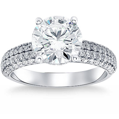 Certified 3.66Ct Micro Pave Diamond Engagement Ring 10k White Gold Lab Grown