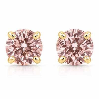 1/2Ct Pink Lab Grown Diamond Screw Back Studs Earrings 14K Yellow Gold