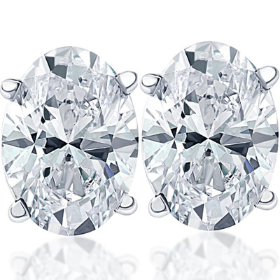 1 1/2 Ct Lab Grown Oval Diamond Studs 14k White Gold Earrings