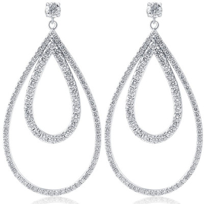 5 Ct Pear Shape Dangle Lab Grown Diamond Large Earrings White Gold 2" Tall