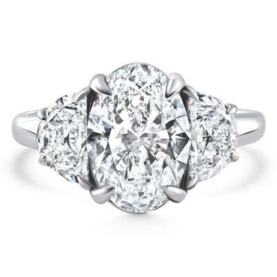Certified 4.40Ct Oval & Half Moon Diamond Engagement Ring White Gold Lab Grown