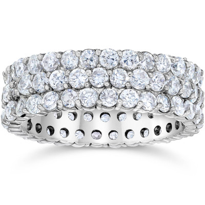 3 1/2ct 3-Row Lab Grown Diamond Eternity Ring 14K White Gold