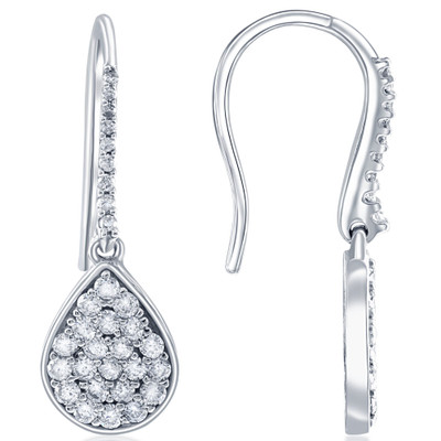 VS 1 1/8ct Diamond Hoops Dangle Pear Shape Earrings 18K White Gold 1 1/4" Tall