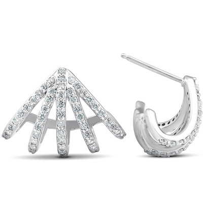 1 Ct Diamond Burst Studs Womens Huggie Earrings 14k White Gold Lab Grown