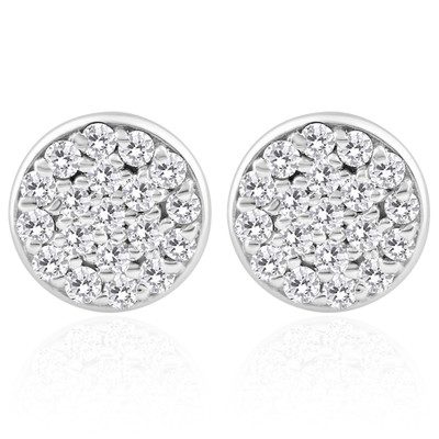 3/8 Ct EX3 Lab Grown Diamond Pave Studs Womens Earrings Lab Grown 14k White Gold 8mm