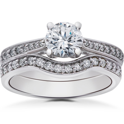 1/3 ct Diamond Angelica Vintage Engagement Ring Setting & Matching Wedding Band