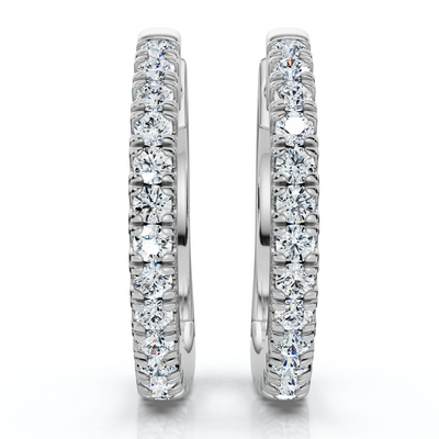 Small Diamond Hoop Earrings 14k White or Yellow Gold Lab Grown 1/2" Tall