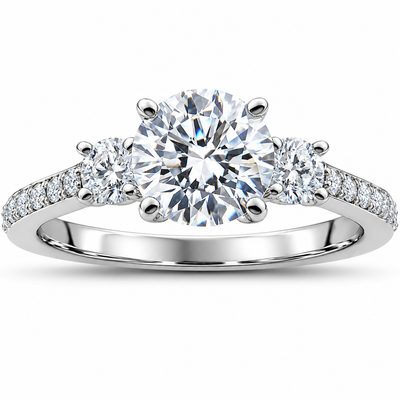 2 ct Round Diamond 3-Stone Lab Created Eco Friendly Engagement Ring White Gold