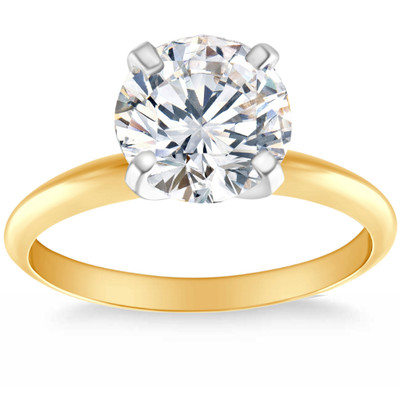 Certified 3Ct Diamond Solitaire 14k Yellow Gold Round Cut Engagement Ring Lab Grown