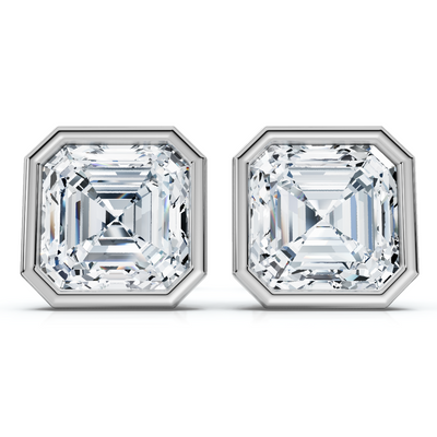 2ct TW Asscher Cut Bezel Diamond Studs 14k Gold Lab Grown