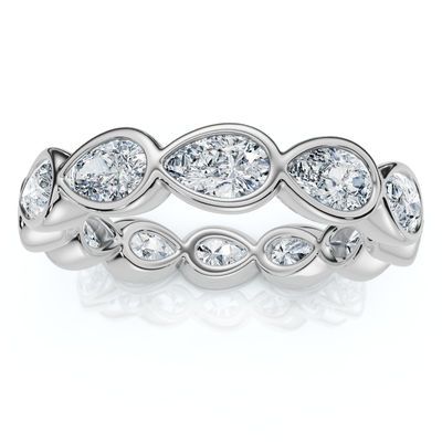 2Ct Pear Shape Bezel Diamond Eternity Wedding Ring 14k Gold Lab Grown