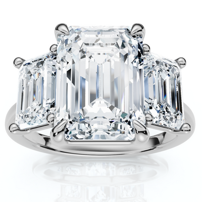 Cert. 5Ct Emerald Cut Diamond Engagement Ring 3-Stone 14k Gold or Pt Lab Grown