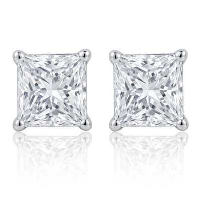 1Ct TW Princess Cut Natural Diamond Studs 14k Gold