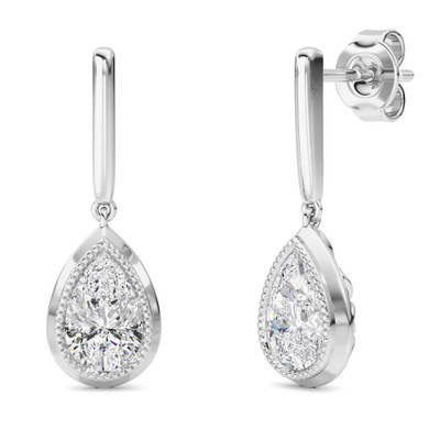 2Ct TW Bezel Solitaire Pear Dangle Earrings Gold Lab Grown 3/4" Tall