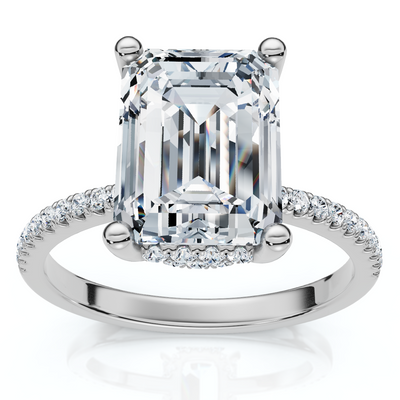 Certified 3.20Ct Emerald Cut Diamond Side Halo Ring 14k White Gold Grown