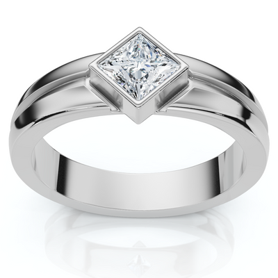 Men's 3/8Ct Princess Cut Diamond Bezel Polished Wedding Ring 14k Gold Lab Grown