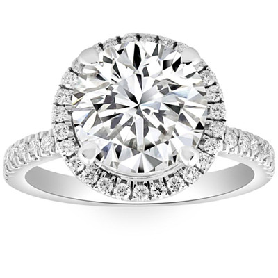 4 1/2Ct Diamond Halo Lab Grown Engagement Ring White, Yellow or Rose Gold