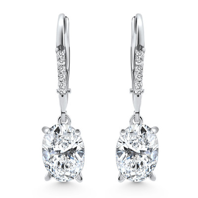 2.07Ct TW Oval Diamond Dangle Lever Back Hoops 10k White Gold Lab Grown