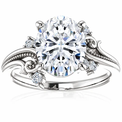 2 1/5 Ct Oval Moissanite & Lab Grown Diamond Engagement Ring 14k White Gold