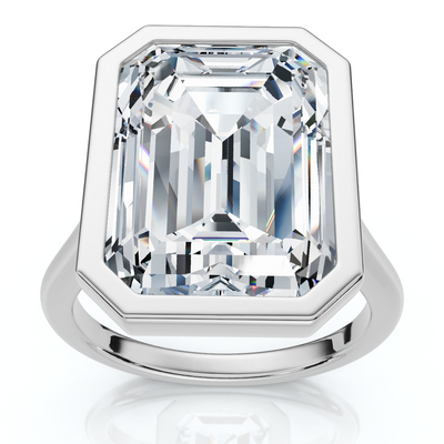 Certified 10 Ct Emerald Cut Bezel Diamond Engagement Ring 14k or Pt Lab Grown