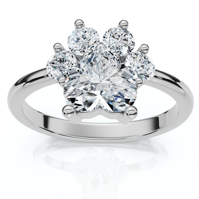 1 1/3Ct Cat Paw Shape Diamond Ring 14k Gold Lab Grown