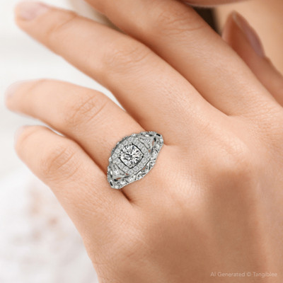 1 Ct Diamond Vintage Engagement Ring Lab Grown in 14k White Yellow or Rose Gold