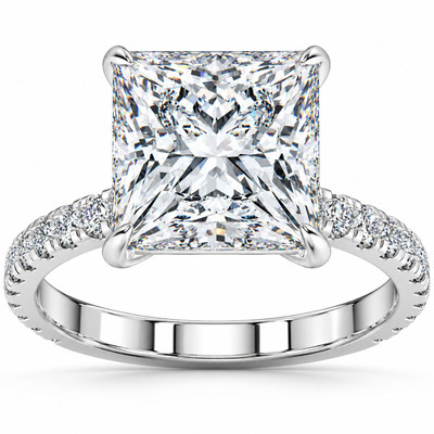 4 1/2 Ct Princess Cut Diamond Engagement Ring Lab Grown in White or Yellow Gold