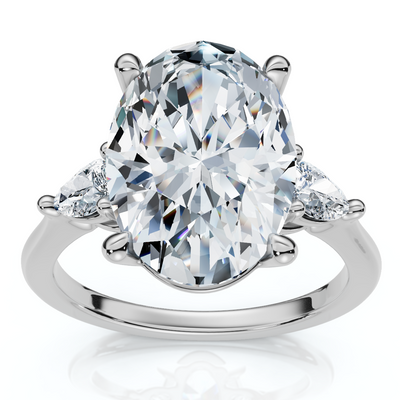 Certified 4 1/3Ct Oval/Pear Diamond Engagement Ring 14k Gold or Pt Lab Grown