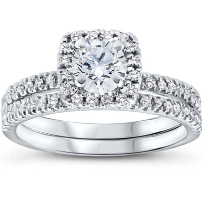 5/8 Ct Lab Grown Diamond Cushion Halo Engagement Wedding Ring Set White Gold EX3