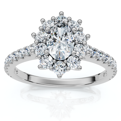 1Ct TW Oval Halo Diamond Engagement Ring 14k Gold or Platinum Lab Grown