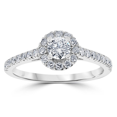 7/8ct Halo Lab Created Diamond Engagement Ring 14K White Gold