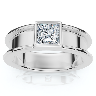 Men's Bezel Set Diamond Solitaire Wedding Ring 14k Gold Lab Grown