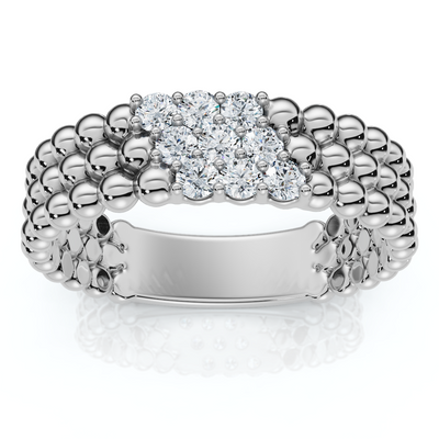 Three Row Beaded Diamond Stackable Ring 14k Gold or Platinum Lab Grown