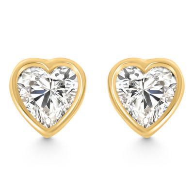 2Ct TW Heart Shape Diamond Bezel Stud Earrings 14k Gold Lab Grown