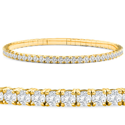 3Ct Flexible Round Cut Diamond Bangle Tennis Bracelet Lab Grown 14k Yellow Gold