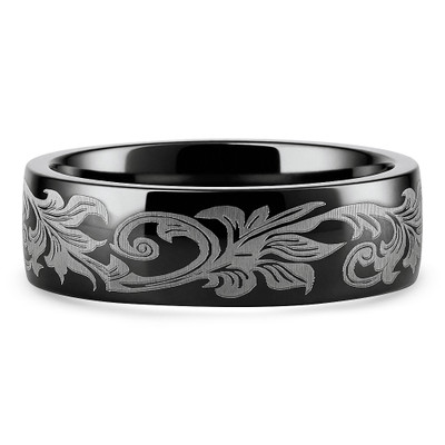 Men's Black Barrel Script Titainum Ring 7MM Comfort Fit Wedding Band