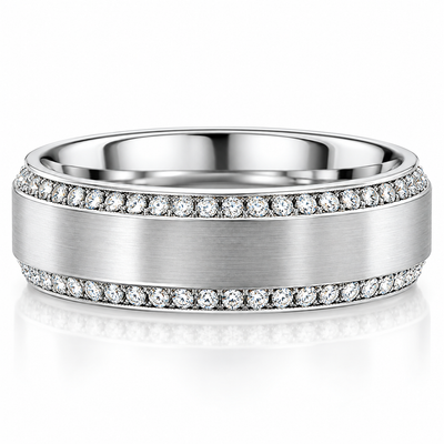 Men's 1Ct Diamond 7mm Brushed Beveled Wedding Ring Comfort Fit Band