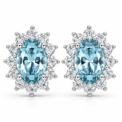 2.30Ct Aquamarine & Diamond Earrings 14k Gold Women's Studs