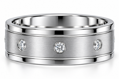 Men's 1/2Ct Diamond 8MM Matte Comfort Fit Wedding Band Tungsten Ring