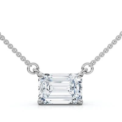Certified 2Ct Emerald Diamond Pendant 14k Gold Lab Grown 18" Necklace