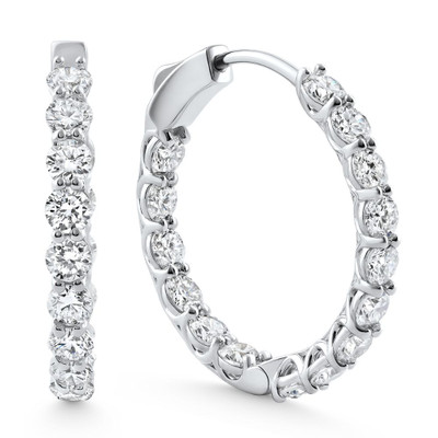 3Ct Round Diamond Hoops 14k Gold 1" Tall Lab Grown