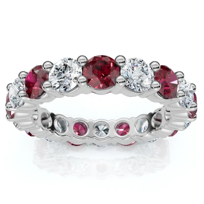3Ct Ruby & Diamond Eternity Ring 14k Gold or Platinum Lab Grown