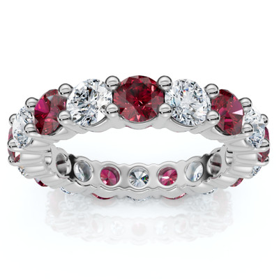 3Ct Ruby & Diamond Eternity Ring 14k Gold or Platinum Lab Grown