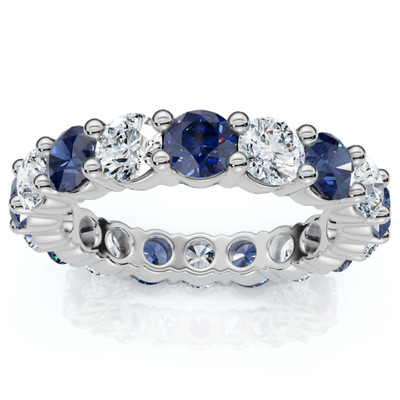 3Ct Blue Sapphire & Diamond Eternity Ring 14k Gold Lab Grown