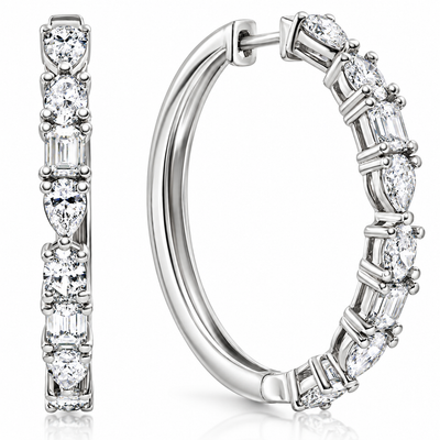 4.34 Ct Multi Fancy Shape Diamond Hoops 14k Gold Lab Grown Women's Earrings