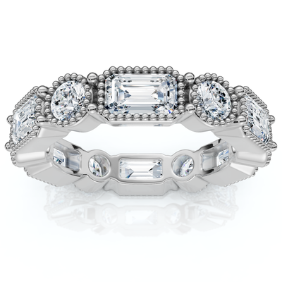 3.1Ct Round and Emerald Cut Diamond Eternity Wedding Ring 14k Gold Lab Grown
