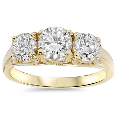 2ct Three Stone Diamond Engagement 14K Yellow Gold Ring