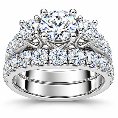 2Ct TW 3-Stone Diamond Engagement Wedding Ring Set 14k Gold or Pt Lab Grown